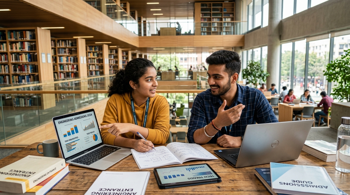 Students reviewing undergraduate engineering and science admissions